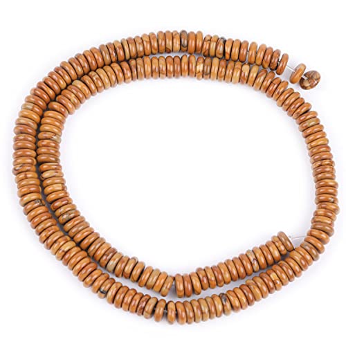 GEM-Inside 2x6mm Natural Yellow Wood Texture Jasper Stone Heishi Disc Rondelle Spacer Beads for Jewelry Making Full 15" Strand Energy Stone Healing Power Crystal - color: Yellow Wood Texture Jasper