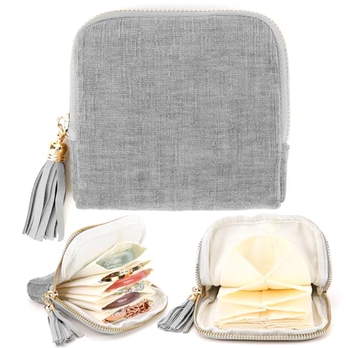 YOPCDJ Small Travel Jewelry Case, Portable Soft Jewelry Bags, Organizer Pouch with 6 Compartments Pocket, Anti-Scratch Storage Holder for Bangle Bracelets Earrings Necklace, Women Gifts, Grey - color: Grey