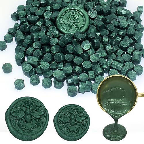 250pcs Wax Seal Beads Pine Green, Andotopee Premium Sealing Wax Beads for Stamp Seals, Octagon Metallic Seal Stamp Pellets Refill Pack for Wedding Invitation, Letter Envelope, Scrapbook DIY Crafts - color: Pine Green