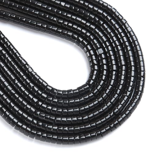 150pcs 2x4mm Natural Black Agates Stone Tube Shape Beads Loose Flat Round Cylinder Flat Spacer Green Stone Beads for Bracelet Earrings Jewelry Making - color: Black agate Stone, size: 2x4mm Tube shape