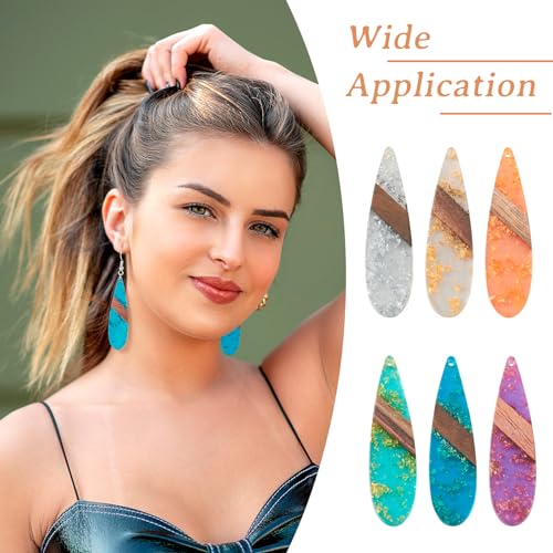 Beadthoven Transparent Teardrop Big Pendants for Jewelry Making, 12Pcs/6 Pairs Resin Wood Charms Glittery Crystal Pendants for Women Wood Earrings Necklace Bookmarks Making DIY Crafts Supplies - color: Colorful Drop Glittery