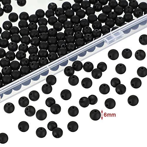 Ecally 300 Pieces Black Matte Onyx Beads Natural Black Agate Round Frosted Onyx Gemstone Loose Beads for Bracelet Necklace Jewelry DIY Making(6 mm) - size: 6mm