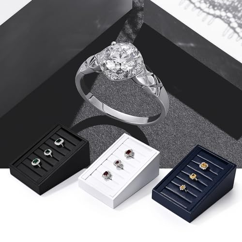 Oirlv Premium PU Leather Ring Tray Display Stand Slotted Jewelry Showcase Display Jewelry Organizer Ring Holder for Trade Show(White) - color: Leather white