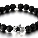 Hamsa Hand of Fatima Protection – Bead Bracelet for Women Men with Black Onyx – Buddhist Prayer Mala