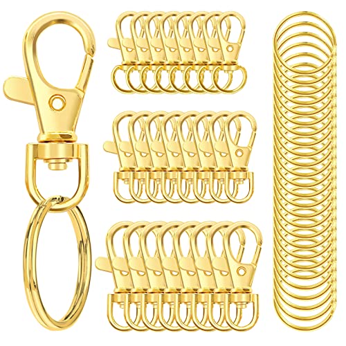 100PCS Swivel Snap Hooks with Key Rings, Premium Metal Swivel Lobster Claw Clasps Assorted Sizes (Large, Medium, Small) for Keychain Clip Lanyard, Jewelry Making, Crafts, Gold - color: Gold