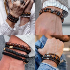 RANKEEF Tiger Eye Bracelet For Men 8MM Natural Stone Stretch Adjustable Black Crystal Beaded Bracelet for Men Women Gifts - color: 2,white,tiger eye