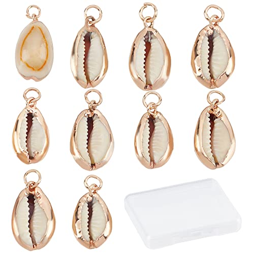 SUNNYCLUE 1 Box 10Pcs Natural Cowrie Shell Charms Oval Spiral Shell Seashell Pendant Conch Seahells for Jewelry Making Charms Decor Crafts Summer Beach Bracelet Earring Supplies Brass Eyelet Adult - color: 1 Box 10pcs Shell Charms With Loop