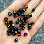 Amaney 1000pcs Alphabet Beads 4x7mm Round Letter Beads Black Acrylic with Colorful Letter for Jewelry Making - color: Black&colorful