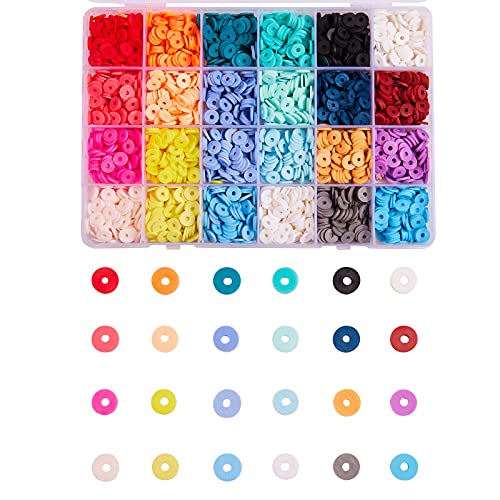 Ornaland 8mm Polymer Clay Heishi Beads 24 Colors Flat Round Vinyl Disc Beads Loose Spacer Bead for Hawaiian Bracelet Necklace Jewelry Making - size: 8mm