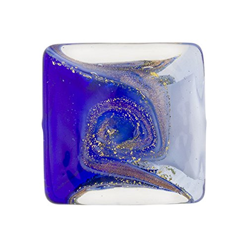 Cobalt and Blue with Aventurina and 24kt Gold Foil Mare Square 20mm Murano Glass Bead Handmade Lampwork