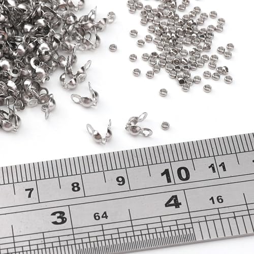 304 Stainless Steel Crimp Beads 2.0mm and End Caps 3.2x6.3mm Set 200pcs for Jewelry DIY Making and Repairing - color: Crimp Beads and End Caps Set, size: 2.0mm and 3.2x6.3mm