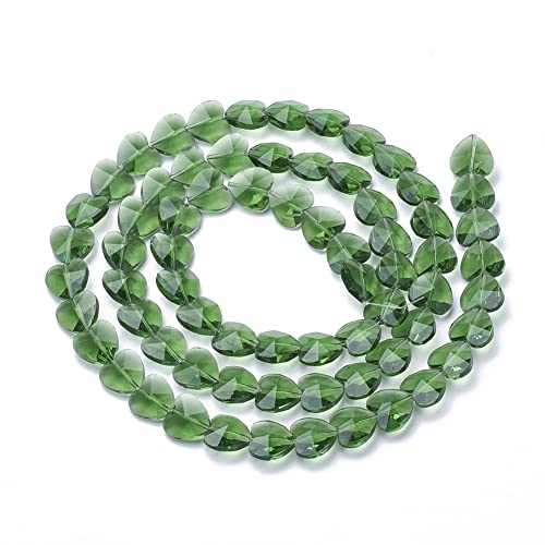 Cheriswelry 100pcs Green Glass Heart Shaped Beads, 14mm Crystal Faceted, Transparent Loose Spacer Beads for DIY Earring, Bracelet, Necklace Crafting - color: Green