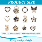 48Pcs 12 Styles Rhinestones Charms Alloy Enamel Love Pendants with Crystal Rhinestone Flower Butterfly Round Ring Charm for Necklace Bracelet Earrings Jewelry Making DIY Craft