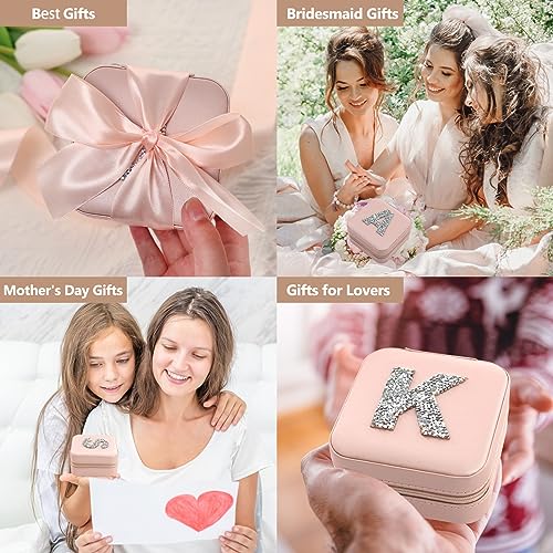 CHMI Personalized Jewelry Box for Women and Girls - Travel Essential and Birthday Gift - Bridesmaid Gift - Initial Pink J - color: Champagne Pink, size: J