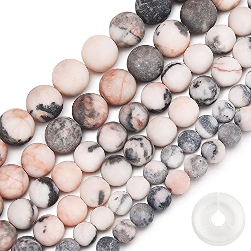 Natural Matte Pink Zebra Jasper Beads, 8MM Round Frosted Unpolished Loose Gemstone Beads for Bracelet Necklace Jewelry Making, Energy Stone Healing Power with Stretch Beading Cord - color: Matte Pink Zebra Jasper, size: 8MM