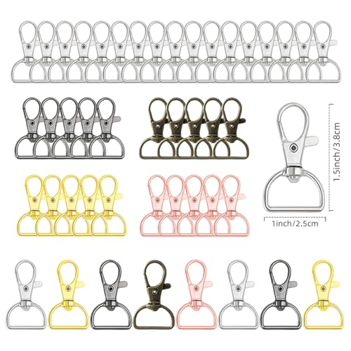 50Pcs Swivel Clasp Hooks D Ring Key Chain Clips, Metal Lobster Claw Clasps Trigger Clip Lanyard Snap Hook for Keychains Making Purse Hardware DIY Crafts 1 Inch Silver - color: silver