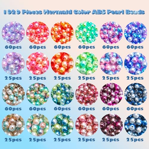 BONNY BOXX 1020PCs 6 & 8MM Gradient Mermaid ABS Pearl Beads Set for Jewelry Making Loose Round Faux Pearls with Holes for Bracelet Necklace Earring Accessories Vase Filler - color: Gradient Mermaid ABS Pearl Beads Set