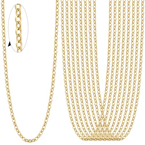 24PCS Gold Necklace Chain for Jewelry Making 1.5MM 18K Gold Plated Stainless Steel Cable Cross Link Chains Bulk for DIY Necklace - color: gold(1.5mm/18 inches)