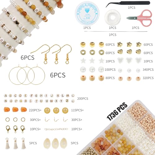 TOIPINIO Bracelet Making Kit Jewelry Making Supplies Kit Natural Stone Beads for Irregular Natural Stone with for DIY Craft-1736 PCS Friendship Bracelet/Necklace/Earrings for Adults (Yellow Jade) - color: Yellow Jade - Red Aventurine