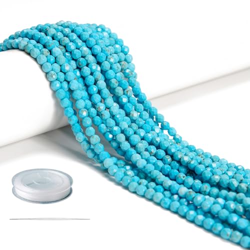 AD Beads Natural Gemstone Diamond-Cut Micro-Faceted 4mm Small Round DIY Necklace Bracelet Jewelry Making Beads (Blue Turquoise) - color: Blue turquoise
