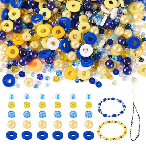Beadthoven 6mm Clay Beads for Bracelet Making Glass Seed Beads for Jewelry Making 2Bags Colorful Preppy Spacers Pearls Polymer Heishi Flat Round Clay Disc Spacers for Friendship Bracelet Blue Yellow - color: Blue Yellow