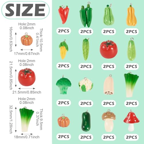Craftdady Fruit Dangle Charms Pendants Cute Resin Food Pendants Apple Orange Pineapple Strawberry Pendants Lovely Vegetable Mushroom Charms for DIY Craft Earring Bracelet Necklace Jewelry Making - color: Mixed Color Vegetable