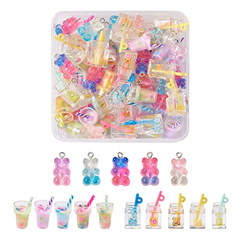 Craftdady Resin Plastic Miniature Food Snack Pendants Charms Ice Drink Juice Pendants Cute Bottle Fruit Keychain Charms Hang Ornament for DIY Craft Earring Bracelet Necklace Jewelry Making - color: Mixed Color Bubble Tea (15 Styles)