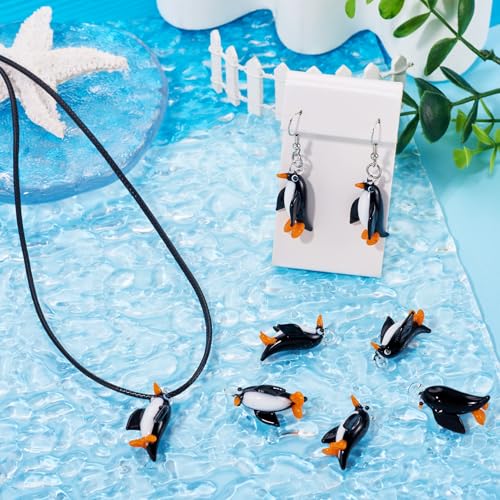 FASHEWELRY 5Pcs Handmade Ocean Penguin Lampwork Glass Pendants Black Marine Life Little Penguin Loose Beads Charms for DIY Jewelry Project Making - color: Penguin-Black
