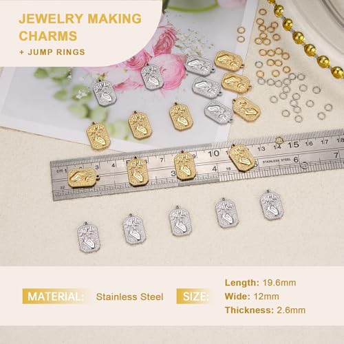 UAMOAKNG 10pcs Stainless Steel Charms + 10pcs Gold Plated Charm Pendant Bulk with Jump Rings Jewelry DIY Supplies - color: Square Moon
