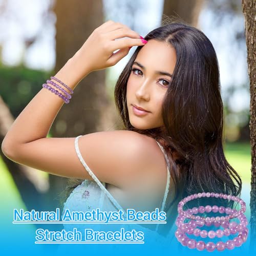 Elecrelive Glass Round Beaded Bracelet Set Clay Beaded Bracelets Stretch Bracelets - color: Amethyst
