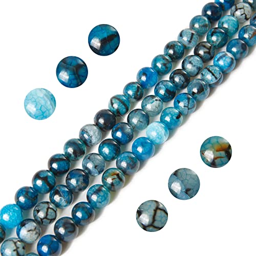 100pcs 8mm Blue Dragon Vein Agate Beads Natural Gemstone Beads Round Loose Beads for Jewelry Making - color: Blue Dragon Vein Agate, size: 8mm