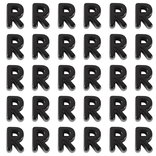 FASHEWELRY 30Pcs Acrylic Letter R Beads with Large Hole Big Plastic Letter Blocks European Beads 3D Letters Chunky Vowel Initial Alphabet Bead for Key Chains Necklace DIY Arts Craft Projects - color: Black, size: R