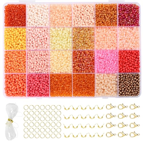 Vtssvow 3mm Glass Seed Beads for Bracelets Making, 24 Colors 10000pcs Friendship Bracelet Making Kit, Small Glass Beads for Jewelry Making (Mix 24 Color, Orange) - color: Mix Orange, size: 3mm