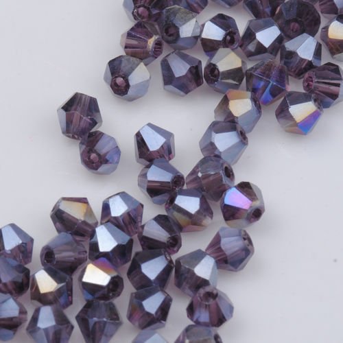 DIY 4mm 1000Pcs Bulk Faceted Bicone Crystal Glass Beads with Container Box Beads for Making Jewelry (Purple) - color: purple