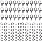 500 Pieces Set Lobster Claw Clasps 100 Lobster Clasps 400 Open Jump Rings for Jewelry Making Bracelet Necklace DIY Jewelry Making Findings Crafts Fastener Hook (Gun Black) - color: Gun Black