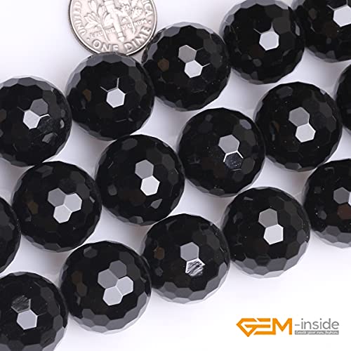 GEM-Inside 18mm Facted Black Agate Gemstone Loose Beads Round Crystal Energy Stone Power for Jewelry Making 15" - color: Black Agate, size: 18mm