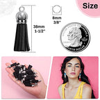 Keychain Tassels Bulk, Paxcoo Small Tassels for Jewelry Making, 50pcs Leather Tassel Keychain Charms with 50pcs Jump Rings for DIY Key Chain Craft, Black - color: Black