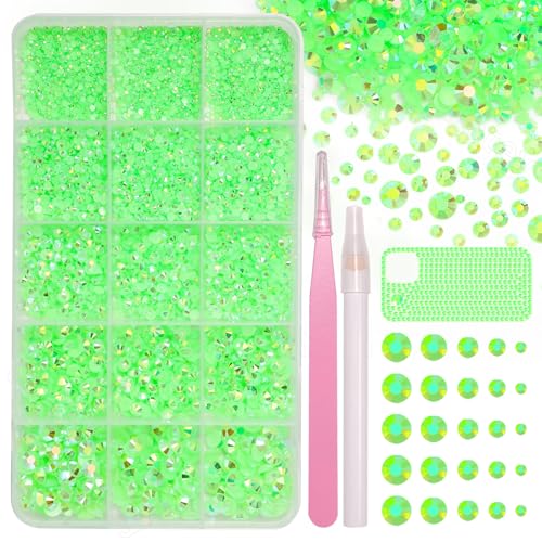 16000 Pcs Resin Rhinestones for Crafting, Flatback Green Gems Jelly Rhinestones, Mixed Sizes Green Bedazzling Crystal with Pickup Tool for DIY Crafts Clothing Tumblers Mugs Shoes Fabric Nail Art - color: Set-2