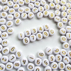Amaney 500pcs Gold Number Beads 7x4mm Mixed Number Beads Acrylic Round Shape Loose Beads - color: Gold, size: 7x4mm