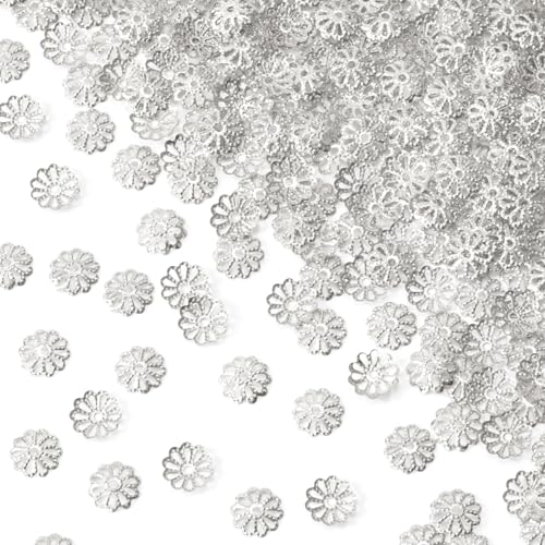 ANCIRS 600pcs 9mm Spacer Beads Caps for Jewelry Making, Metal Hollow Flower Bead Caps for Bracelet Necklace- Silver - color: Silver-600pcs-9mm