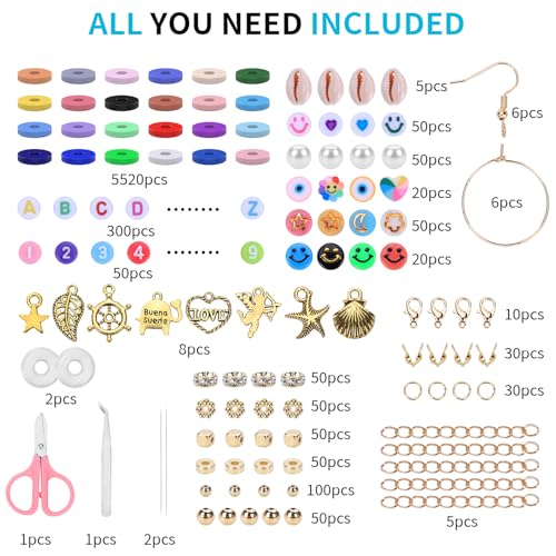 AIPRIDY Girls Toys Bracelet Making Kit, Clay Beads Jewelry Activity Kit, DIY Crafts Birthday Christmas Gifts for Girls Ages 5 6 7 8 9 10 11 12 Years Old (24 Colors 6500 Pcs) - color: 24 Colors 6500 Pcs