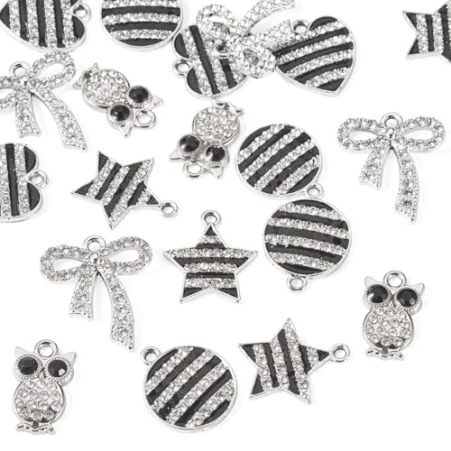 Craftdady Crystal Rhinestone Pendants Butterfly Heart Rhombus Bowknot Earring Charms Alloy Enamel Metal Pendants Light Gold Bracelet Charms for DIY Craft Necklace Jewelry Making - color: Platinum 5 Styles