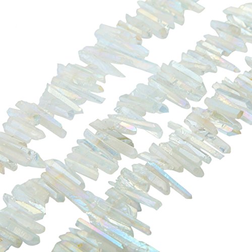 rockcloud Natural Rock Crystal Points Titanium Coated Clear Quartz Sticks Spikes Top Drilled 15 inch Strand,AB Crystal - color: #28-AB Crystal(Small)