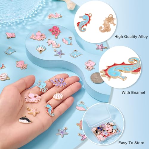 Cheriswelry 36Pcs Ocean Beach Sea Charms for Jewelry Making Assorted Summer Charms Starfish Shell Whale Jelly Fish Pendants 15-29mm for Earring Necklace Bracelet Supplies