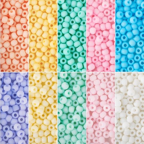 Beadthoven 1600pcs 4mm Glass Seed Beads for Jewelry Making 6/0 Pastel Candy Color Frosted Matte Opaque Round Tube Loose Pony Beads Rainbow Mini Waist Craft Beads for Bracelet Necklace Earring DIY - color: Multicolor, size: 4mm
