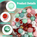 50Pcs Chunky Bubblegum Beads, 20mm Chunky Bubble Gum Beads for Adult DIY Beadable Pens Bracelets Necklaces Pearl Beaded Craft Mother's Day Jewelry Making (Red&Teal) - color: Red+Pink+Green