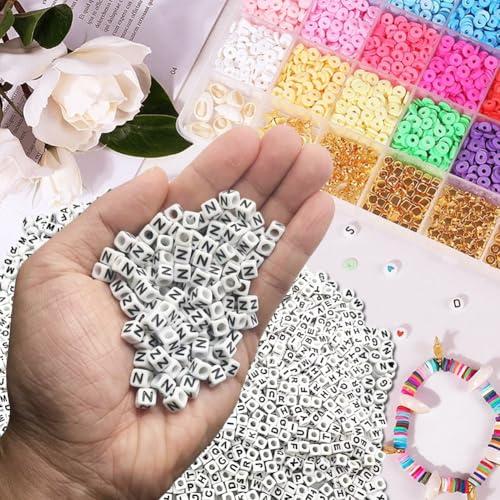 600PCS 6x6mm Square Acrylic Letter Beads N for Friendship Bracelets Jewelry Making, White Acrylic Cube Base with Black Alphabet Beads for DIY Crafts Bracelets Necklaces Key Chains Phone Lanyard - color: Letter N(Black on White)