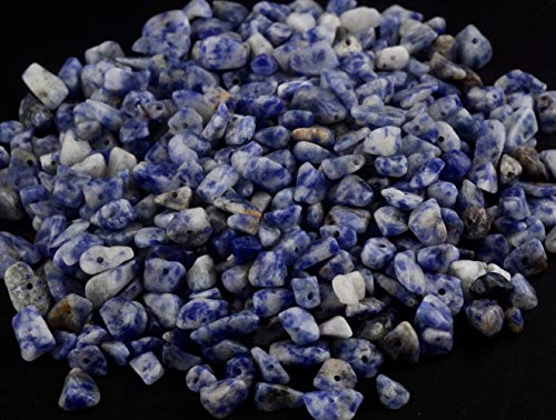 Natural Chip Stone Beads Blue Sodalite 5-8mm About 400 Pieces Irregular Gemstones Healing Crystal Loose Rocks Bead Hole Drilled DIY for Bracelet Jewelry Making Crafting (5-8mm, Blue White Sodalite) - color: Blue White Sodalite