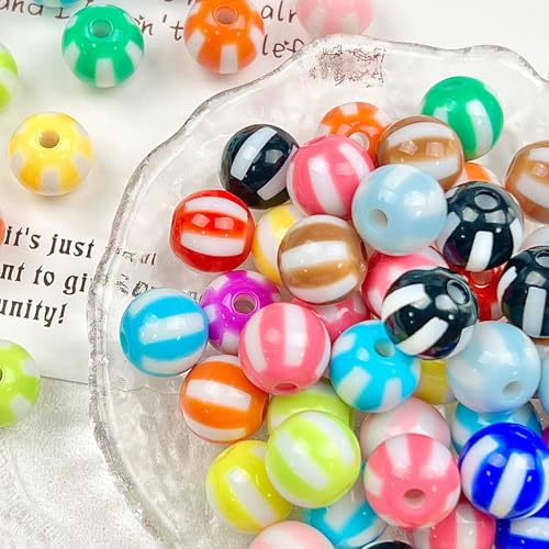 30PCS 20MM Bubblegum Beads for Pens, Mixed Color Candy Stripes Disco Ball Chunky Large Acrylic Round Beads for Bag Focal Beadable Pen Keychain Making Jewelry Bracelet Making DIY Crafts - color: Candy Stripes Beads