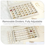 48 Grid Velvet Stud Earring Organizer Storage Tray, Adjustable Earring Holder Organizer with Clear Lid, Jewelry Display Box for Earrings, Rings, Necklaces and Studs, Gift for Women and Girls